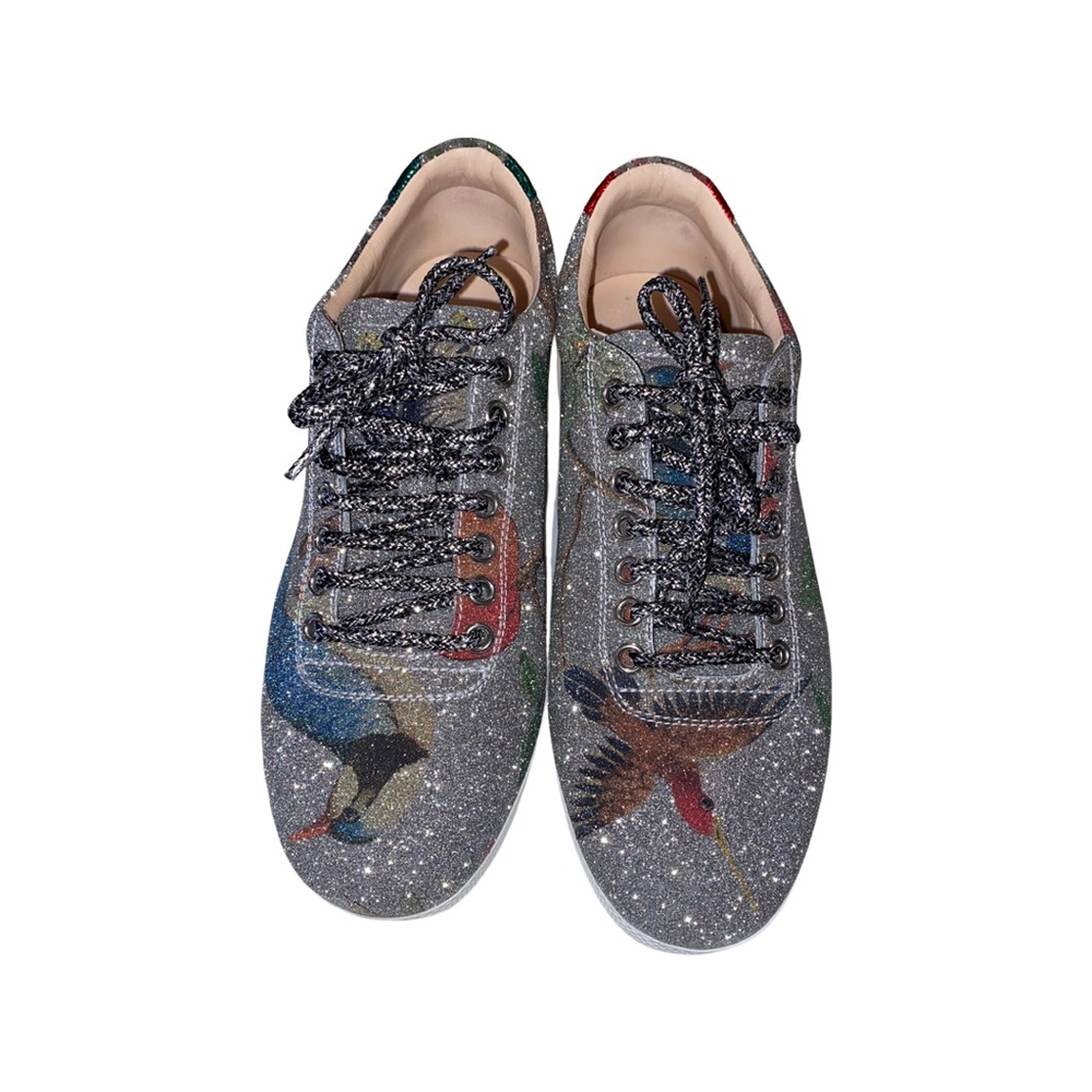 Gucci Limited Edition Sparkle Sneakers with Blue Jay and Red Canary birds - Picture 4 of 7